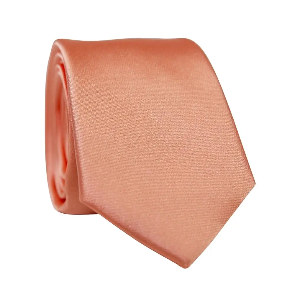 DAZI Men's Skinny Tie, Solid Satin Ties, 2.5" Wide Neckties, Solid Pure Color Formal Necktie (Peach)