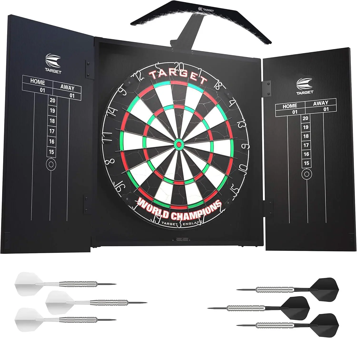 Target Darts Arc Dartboard Lighting System Home Cabinet Set with 6 Darts & Board, Darts Gear