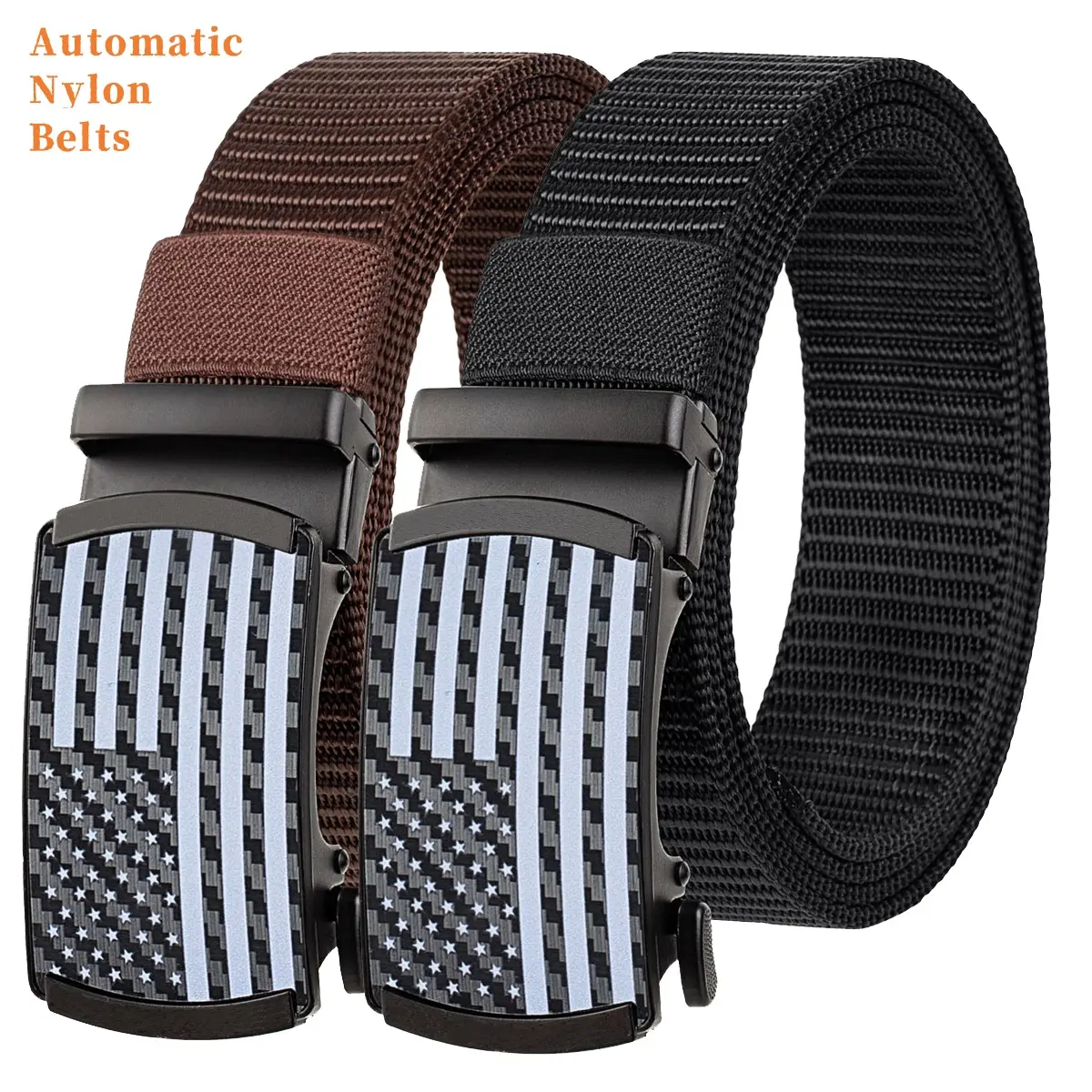 American Flag Buckle Men's Ratchet Waist Belt - Adjustable Nylon Strap with Automatic Mechanism for Jeans Golf Casual Wear & Outdoor Activities Durable Comfortable Easy to Use