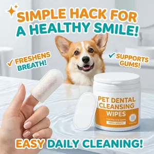 50pcs Pet Care Finger Wipes for Dental,Ear,and Eye Hygiene,Grooming Cleaner Pet Dental Cleaning Finger Wipes, Coconut Milk Flavor & Double Sided