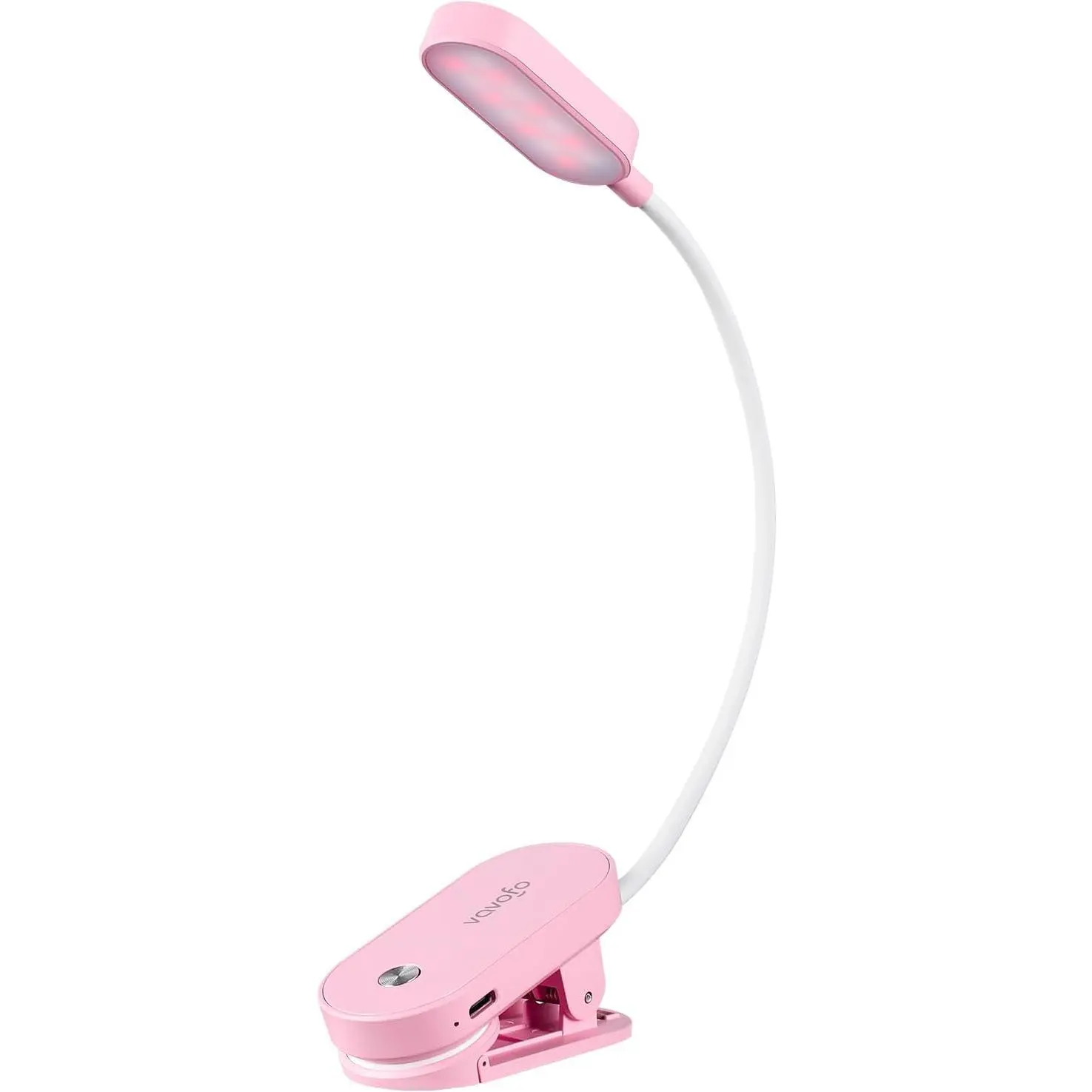 Rechargeable Book Light, 14 LEDs Eye Care Clip On Amber Reading Light for Bookworms Reading in Bed with 9 Colors 9 Brightness (Pink)