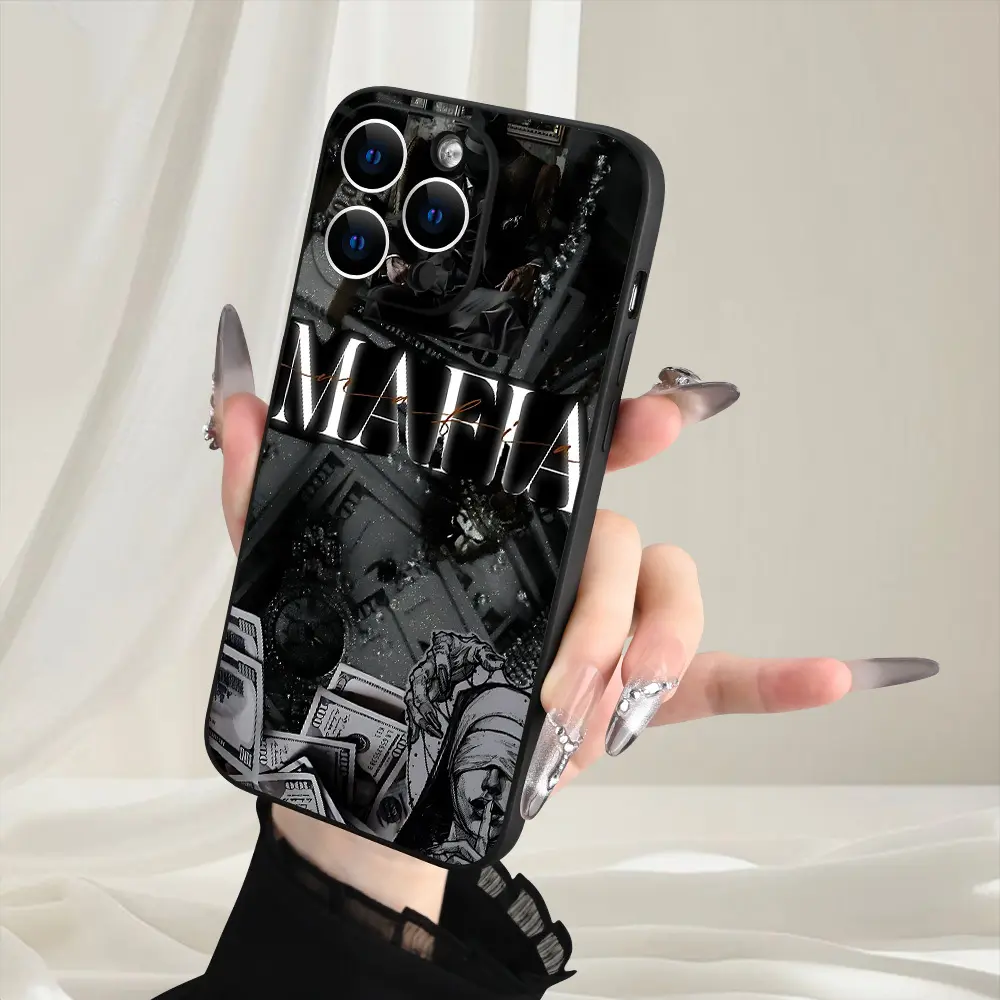 TPU Protective Cellphone Case - Mafia Pattern Handheld Mobile Device Accessory with Frosted End, Straight Edges, Camera Protection, Compatible with iPhone 17/16/15/14/13/12/11 Pro, Pro Max Plus