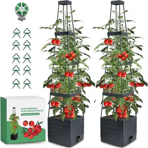 Tomato Planter with Trellis, Raised Garden Bed Planter Box for Climbing Vegetables, Self-Watering Tomato Cages for Garden Pots for Patio, Greenhouse, Indoor and Outdoor Use