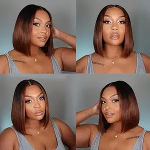 Chocolate Brown 13x4 Bob Wig Human Hair Frontal Lace Wig 180% Density Straight Hd Lace Front Wigs Human Hair Pre Plucked #4 Color Bob Wigs For Black Women Human Hair Natural Hairline