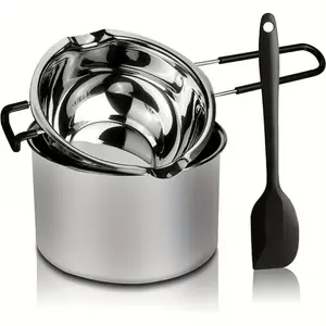 Double-Layer Stainless Steel Melting Pot Set With Silicone Spatula, Suitable For Melting Chocolate, Soap, Wax, And Candle Making (600Ml And 1600Ml) | Christmas