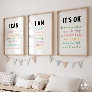 Positive Affirmations Wall Art Set Kids Classroom Motivational Posters Bundle, Unframed