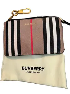 Pre-owned BURBERRY canvas Small Leather Goods Calfskin Icon Stripe Zip Coin Case
