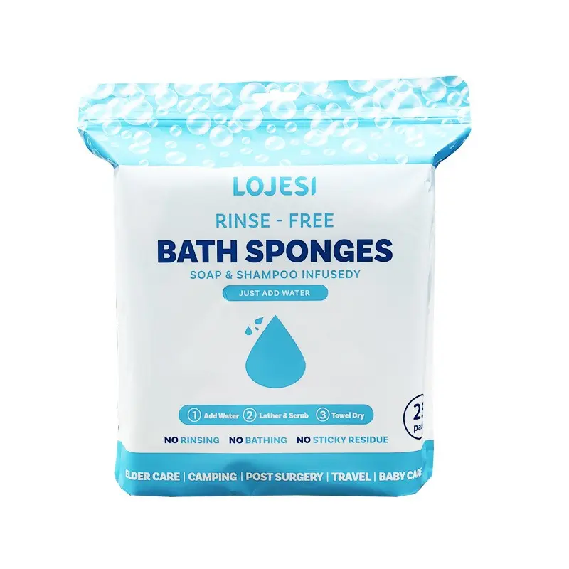 Disposable Bath Towels, Rinse Free Bath Sponges, Body Scrubber 25 Pack, No Rinse Bathing Wipes with Soap & Shampoo, Just Add Water Washcloths, Bathroom Supplies, Bath Accessories for Elderly Adults, Camping, Travel, Bedridden Care, Baby Care