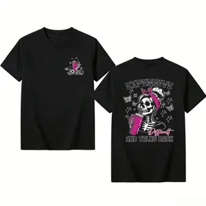 Sassy Humor T-Shirt for Women – Cotton Short Sleeve Tee Featuring Skeleton Designs