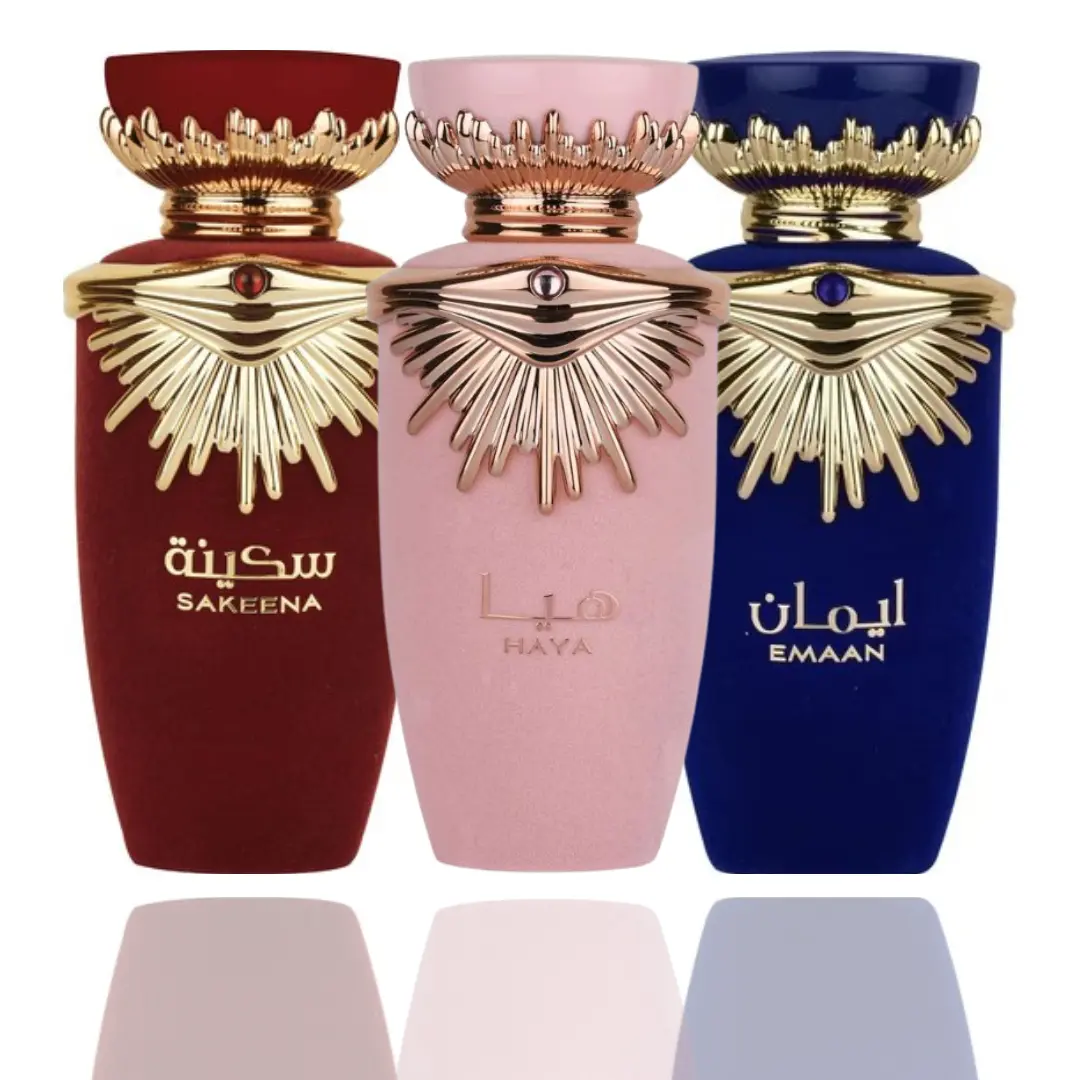 Lattafa Women's 3-Piece Bundle Fragrance Set - Emaan, Haya, Sakeena Perfumes with Moral Peace Spiritual Blend, Bundle Women's Fragrance