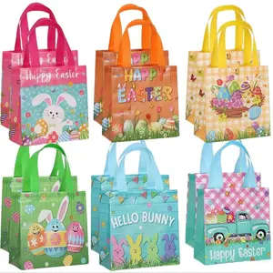 12/24Pack Easter Gift Bags, Easter Baskets with Handle, Reusable Easter Treat Bags, Non-Woven Easter Goodie Bags for Kid Egg Hunt Candy Easter Party, Party Favors