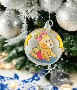 Frosted Blown Glass Ornament, Handcrafted Baby's First Christmas, Keepsake Ornament Handmade In Ukraine, Customization Available, Pink