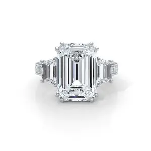 Javda Emerald Cut Lab Grown Diamond Engagement Ring - 3 Stone Ring in 14k White Gold, 6.57 Ctw