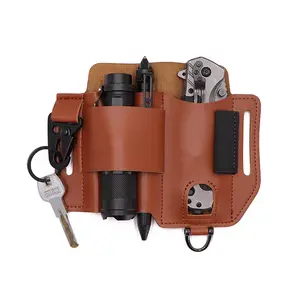 Custom-made outdoor gear, handmade EDC tool leather holster, wilderness survival storage pouch, leather flashlight holster, knife set