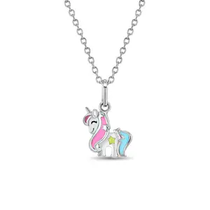 Rainbow Mane Unicorn Toddler/Kids/Girls Necklace Enamel - Sterling Silver Rainbow Mane Unicorn Toddler/Kids/Girls Necklace Enamel - Sterling Silver