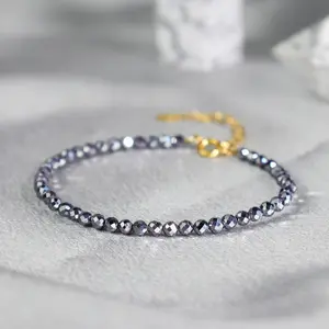 Hematite 3mm Beads Adjustable Women Men Bracelet, Tiny Beads Crystal Handmade Braided Woven Bracelet for Women Me