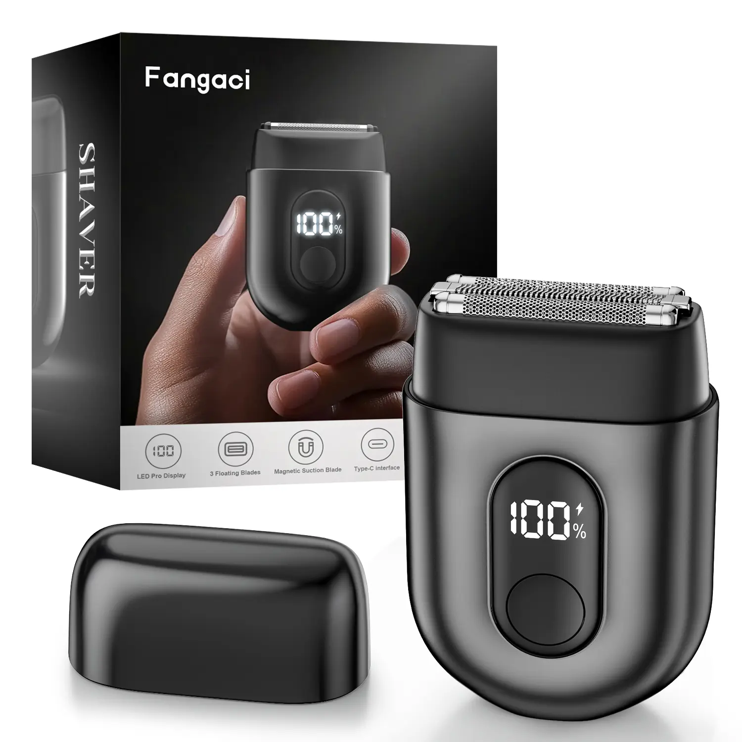 [Summer Finds]Fangaci Mini Electric Razor for Men, Upgraded Foil Shaver with 3 Blade Heads, IPX7 Waterproof, LED Display, USB Type C Rechargeable, Smart Travel Lock, Multifunctional Showerproof, Facial, Smooth, Father's Day Gifts, Stainless Steel