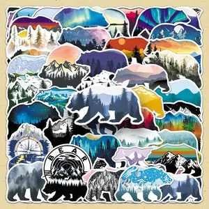 Bear Silhouette Scrapbooking Sticker, 100pcs/set Creative Landscape Animal Pattern Decorative Sticker, Diy Decorative Sticker for Scrapbooking & Journal Making