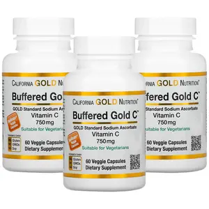 Buffered Vitamin C Capsules, 750 mg, 60 Veggie Capsules, California Gold Nutrition, 3 Pack