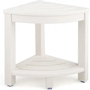 Corner Shower Stool,Shower Bench Seat with Storage Shelf for Shaving Legs Plastic Spa Bath Step Foot Rest for Bathroom Small Place (White)