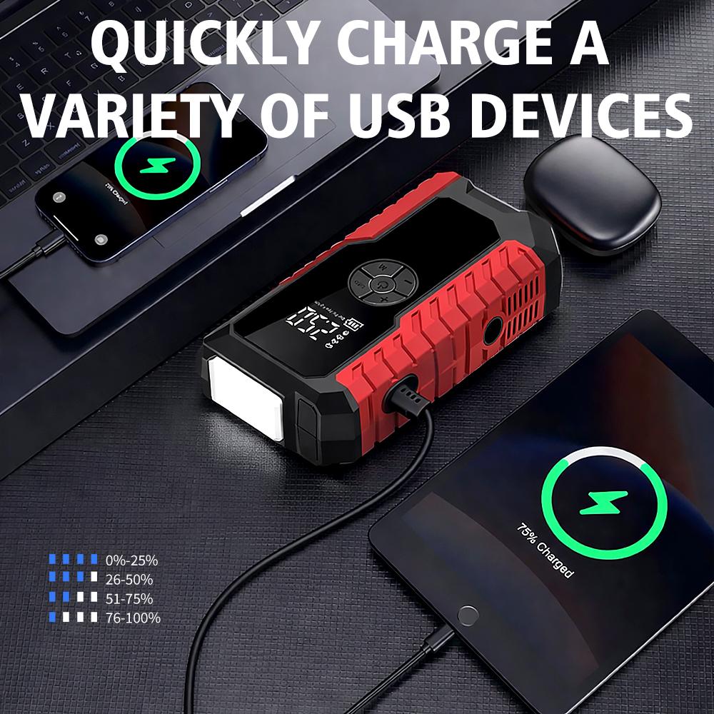 7-in-1 Jump Starter & Air Compressor Saves the Day.150PSI Jump Starter Starts 8.0L Gas/6.0L Diesel in 60s!
