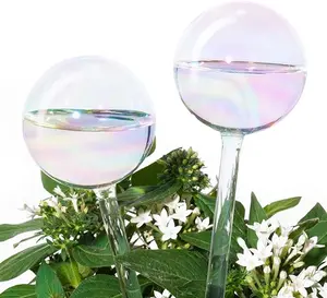 [4 PCS] Light Iridescent Rainbow Gradient Color Clear Glass Self-Watering System Spikes, Aqua Globes Automatic Plant Waterer Bulbs