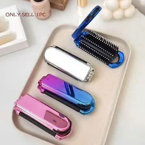 Foldable Mirror with Comb, 1 Piece Portable Cushion Massage Comb for Men and Women, Compact Travel Hair Brush for Daily Use, Hair Detangling Comb, Hair Care Comb