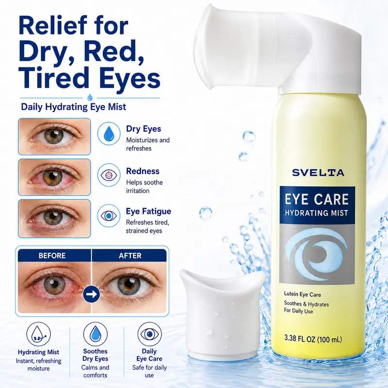 SVELTA Korean Lutein Eye Refresh Spray - 100ml (3 to 3.9 fl oz) Lightweight, Non-Irritating Kbeauty Formula with Hyaluronic Acid & Antioxidants, Even Spray Dry Relief & Skin Support Eye Treatment for Office Fatigue