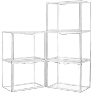 Acrylic Box Display Case, Clear Plastic Stackable Storage Bins with Magnetic Attraction Lid, Showcase for Cosmetic, Large Figures Collectibles (5 Pack, X-Large)