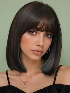 12 Inch Bobo Head Wig, Deep with Ear Cuffs, Straight Synthetic Fiber, Natural Look, Easy Care, Suitable for All Ages, Synthetic Material Wigs, Natural Looking Wig