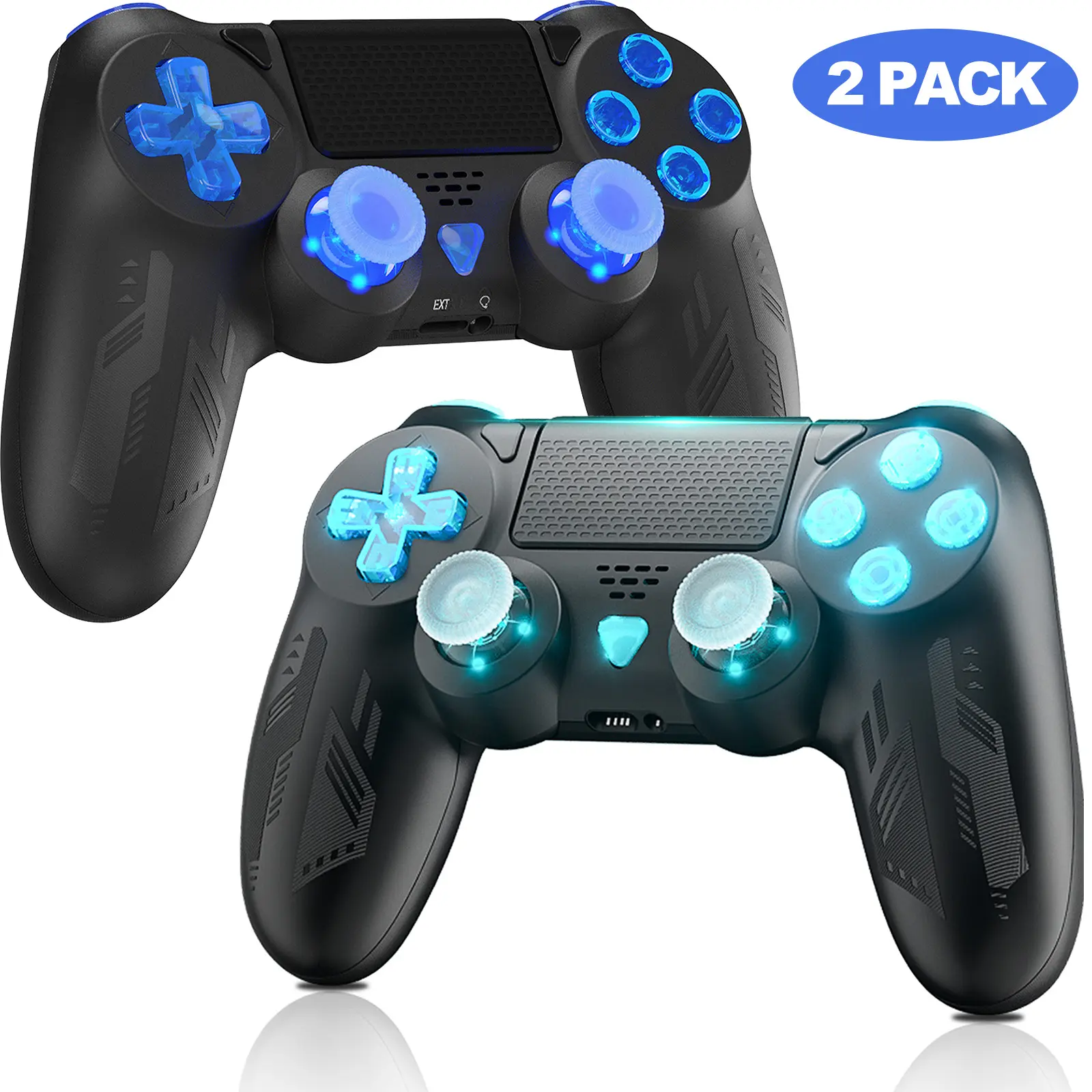 2Pack Wireless Controller for PS4,with Custom LED Light - Compatible with Playstation 4/Slim/Pro, for Remote Joystick Ps4 Support Turbo/Dual Vibration/6-Axis Motion Sensor/ Touch Pad