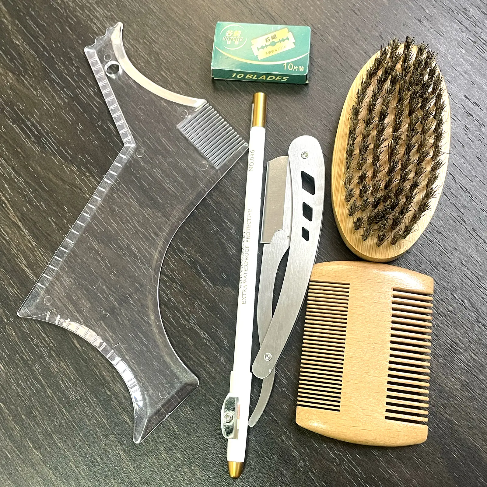 Beard Shaper for Men Beard Shaping Tools - Beard brush, Beard Template Guide, Professional Straight Edge Razor, Edge Blade, Barber Pencil, Beard Comb,  Gifts for Men Boyfriend Husband, Barber Kit, Precise Cut Stainless Steel