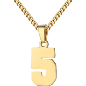 Athletes Jersey Number Necklace 0-99 for Men - Stainless Steel Chain 22+2 Inch Personalized Charm Pendant - Inspirational Basketball Baseball Football Jewelry Gift