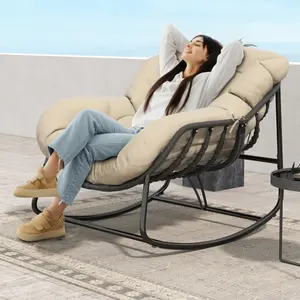 Outdoor Rocking Chair with Thick Cushion,450/550 lbs Capacity, Indoor Egg Rocking Chair with Adjustable Backrest for Backyard, Balcony, Living Room