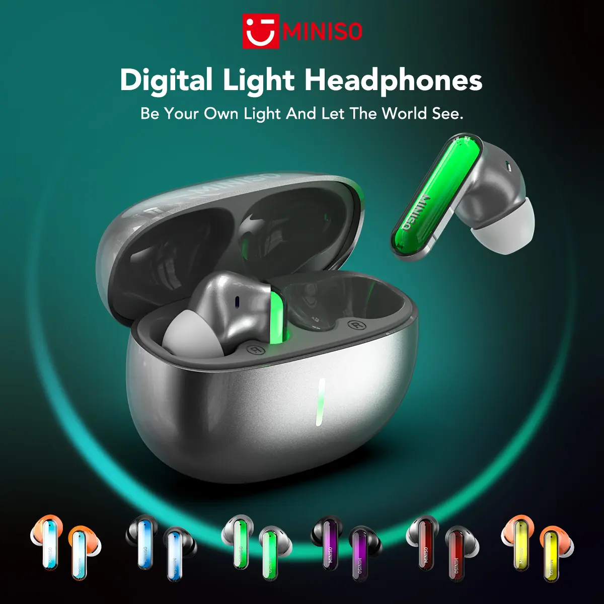 MINISO MS110 Adjustable lighting Eabuds, ANC Noise Cancellation Headphones,Bluetooth 6.0, 3 Noise Reduction Modes, True Wireless In-Ear Earphones sport Audio Earbuds audifonos bluetooth wireless headphones