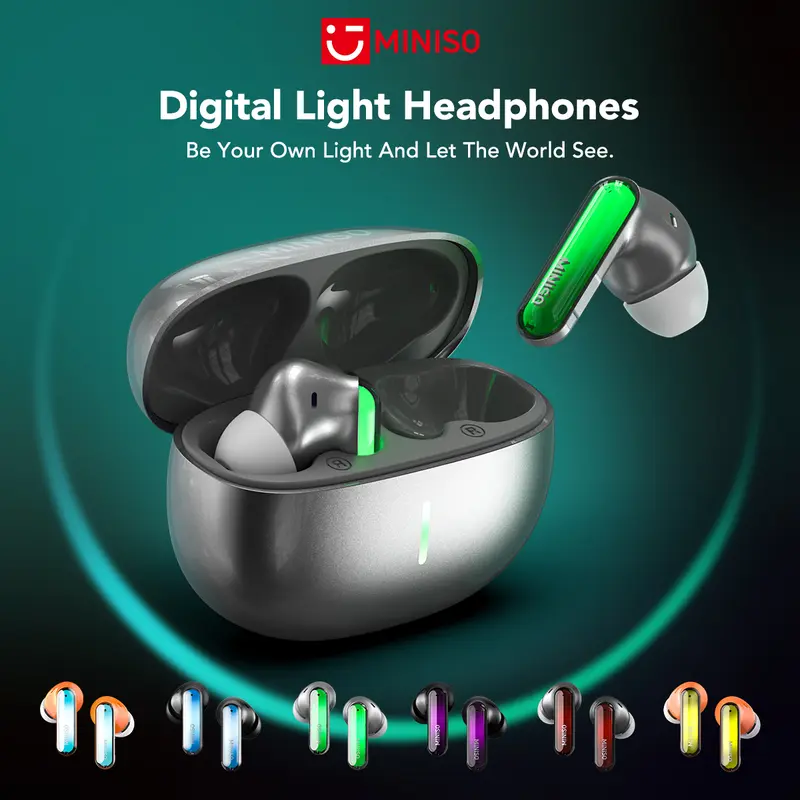 MINISO MS110 Adjustable lighting Eabuds, ANC Noise Cancellation Headphones,Bluetooth 6.0, 3 Noise Reduction Modes, True Wireless In-Ear Earphones sport Audio Earbuds audifonos bluetooth wireless headphones