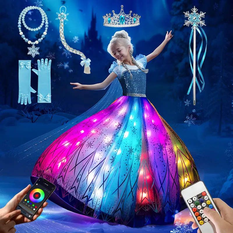UPORPOR Blue Light-Up Princess Dress for Girls  100+ LED Modes, Music  Sync,Christmas Halloween Winter Costume with Accessories (Ages 3-9), No  Include Batteries - TikTok Shop