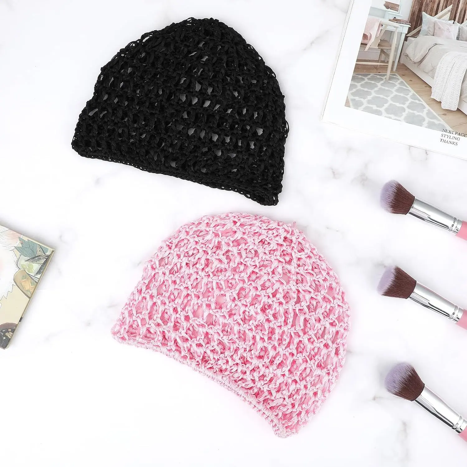 Handmade Crochet Hair Net, Adjustable Elastic Mesh Anti-Slip Fishnet Headband Cap for Women, Sleep Bonnets, Hair Accessory, 2 Counts, Non-Toxic Material