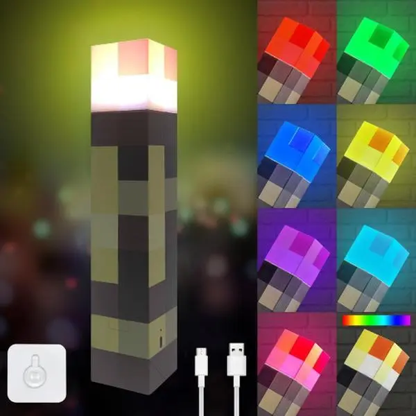 Summervibes New Pixel Art Night Light – USB Plug-in LED Wall Light | Portable Hand Torch for Bedroom,Party Atmosphere & Stylish Home Ornament,Ideal Men Present,Birthday Surprise Gift, Adjustable Rgb Lighting, Ambient Decor Lighting