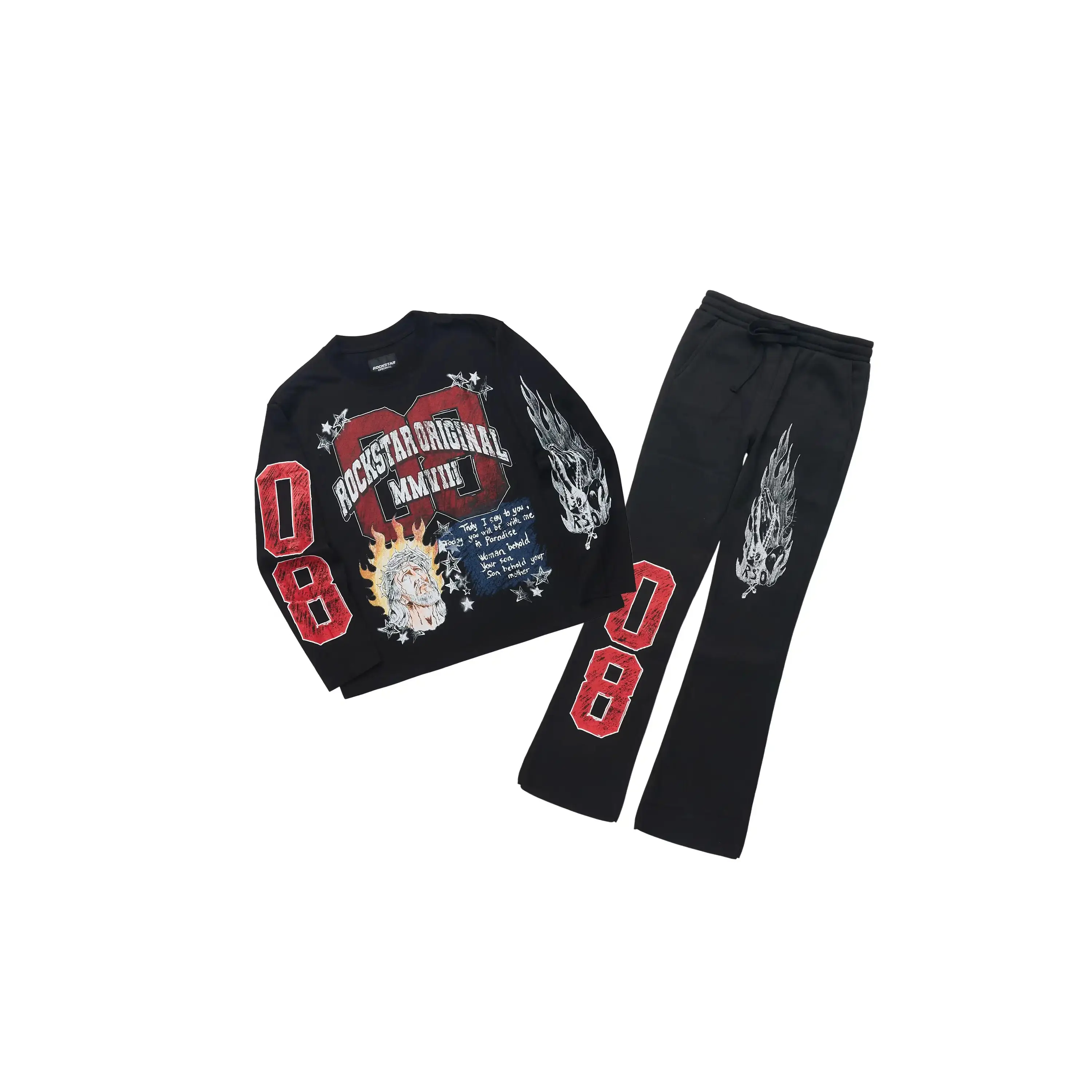 Boys Jesus Crayon Black Long Sleeve Graphic T-Shirt Track Set