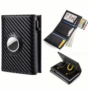 Mens Smart Wallet: Leather,  RFID Blocking, Slim, Carbon Fiber, Minimalist - 6-9 Card Capacity | ID Window | Cash Slot