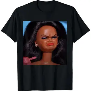 Expressive black doll face meme with angry and disgusted reactions for humorous t shirt design