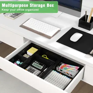 5-Piece Plant Fiber Drawer Organizer Boxes, Multi-Use Drawer Bins, Dividers & Utensil Holder (Black)