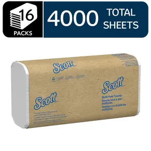 Scott Professional Universal Multifold Paper Towels, Bulk (01804), Absorbency Pockets, White, 9.2"x9.4" Towel, Compressed (250 Sheets/Pack, 16 Packs/Case, 4,000 Sheet Total)