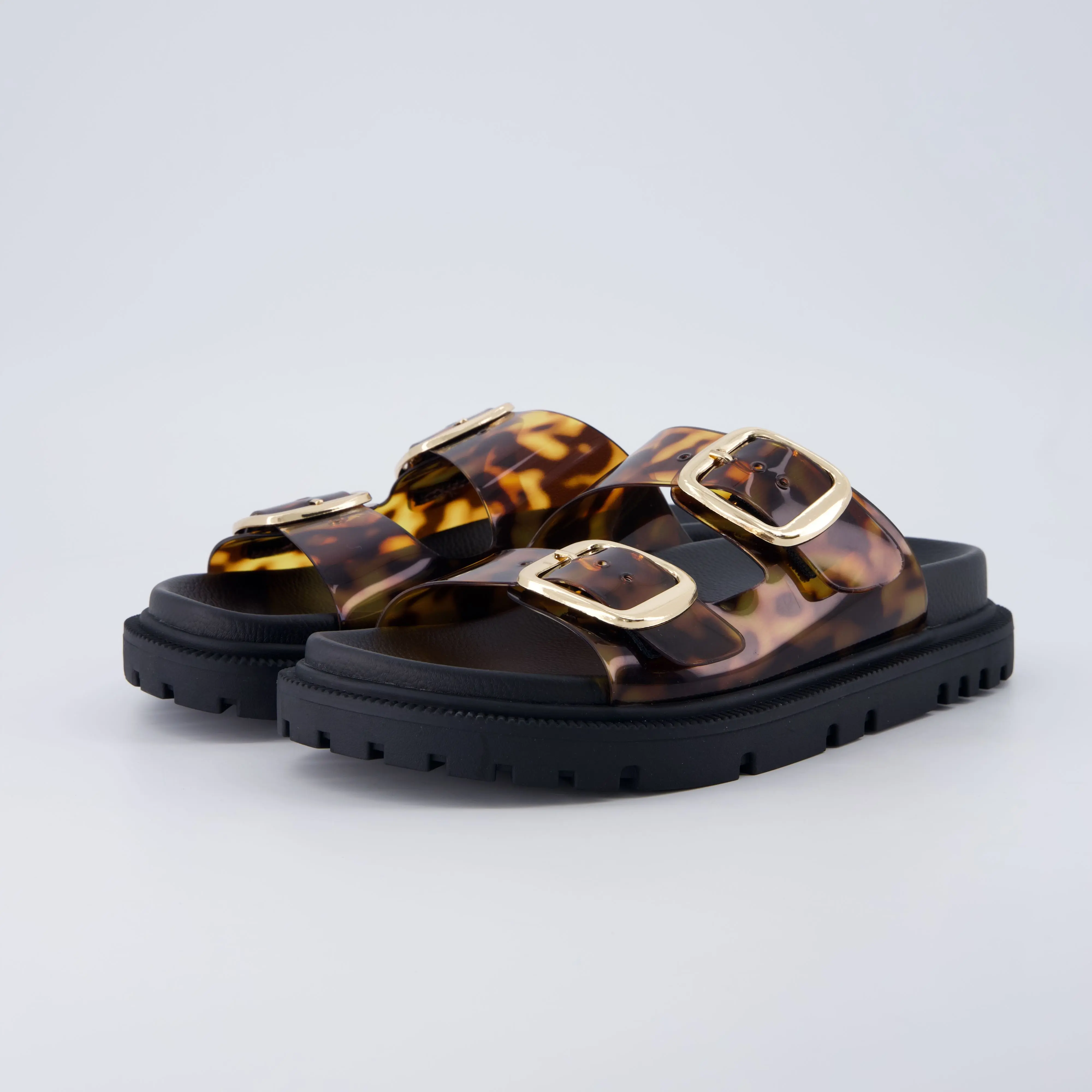 Cushionaire Fuse Chunky Women's Jelly Sandals with Double Buckle Straps and Durable Lug Sole | Casual Platform Sandals | Footwear For Women