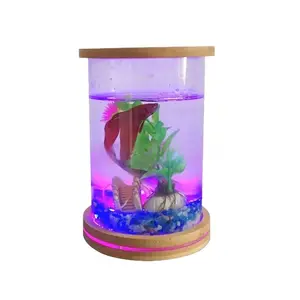 Acrylic Fish Tank Desktop Micro Landscape Round Tank Creative Ecological Small Fish Tank High Transparency Rotating Betta Tank with Light
