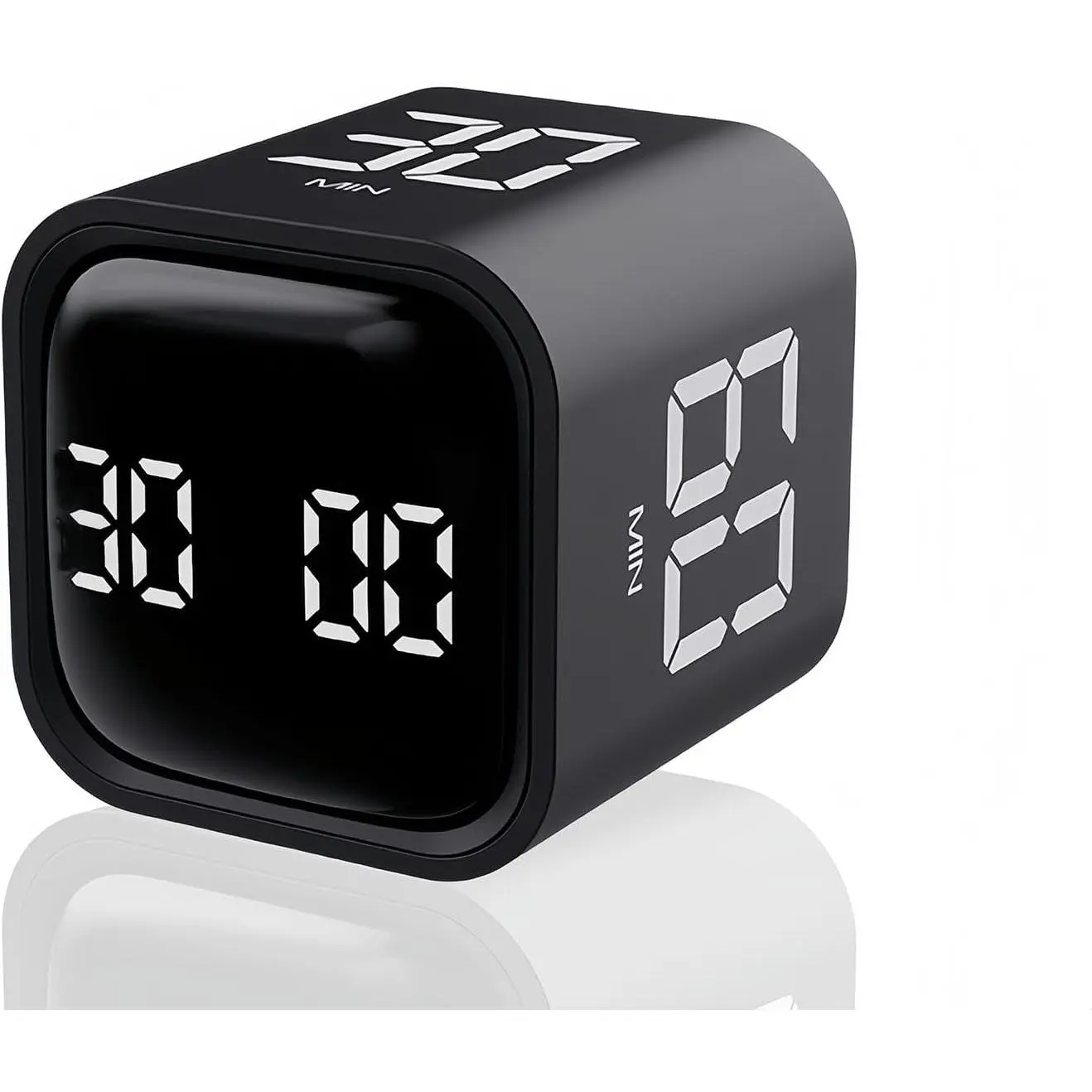 Digital Cube Pomodoro Timer Desk Rechargeable Productivity Timer 5/10/30/60min & Custom Countdown, Vibration & Adjustable Sound ,for Task Work Kitchen   Studying (Black)