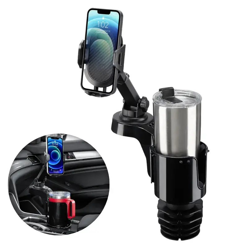 【F.S.】Car Cup Holder with Cellphone Mount, Large Cup Holder Expander Adapter Fit for 18-40oz Hydro Flask, YETI, Nalgene Bottles & Mugs, Phone Mount for Car with 360° Rotation