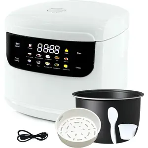 Mini Protable Rice Cooker,2 Quart 2L Compact Electric Non-Stick Rice Maker with Steamer Basket 6 Cups Cooked/3 Cups Uncooked,24 Hours Timer Delay,10 Functions,400W  Cooker,Auto Keep Warm for Dorm,Office & Small Families