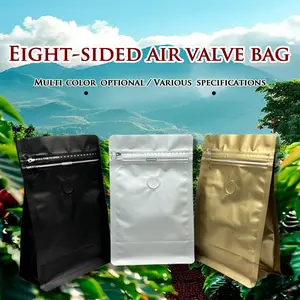 50pcs Aluminum Lined Eight-Sided Sealed Stand-Up Zipper Bags, Reusable Zip Closure, One-Way Valve Packaging Bag